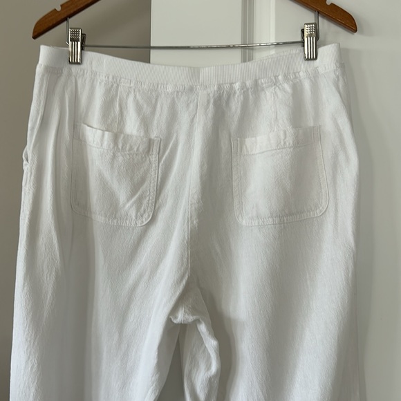 J Jill Solid White Linen/Rayon Crop Length Textured Pant 4 Pockets Elastic Waist - Picture 7 of 12